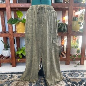Olive Green acid wash Cargo Pants